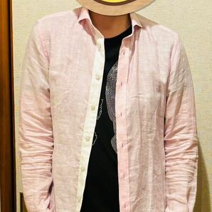 カジュアルシャツ、ピンク、麻100%、通気性抜群、アイテム番号N-3