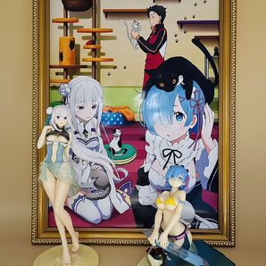 【4個セット】リゼロ、レム、エミリア、フィギュア、ポスター、額縁(金ケシ) 、アイテム番号G-26
