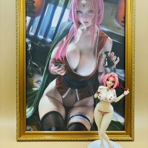 NARUTO、ナルト、サクラ、フィギュア、キャンパスポスター、額縁(金ケシ) 、アイテム番号J-5