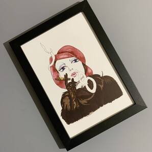 ■上村一夫■「ヤングコミック 1973年11月28日号 表紙」/A5ミニ額装品/500部限定画集掲載/葉巻/美人画/貴重イラスト/印刷物 G869a