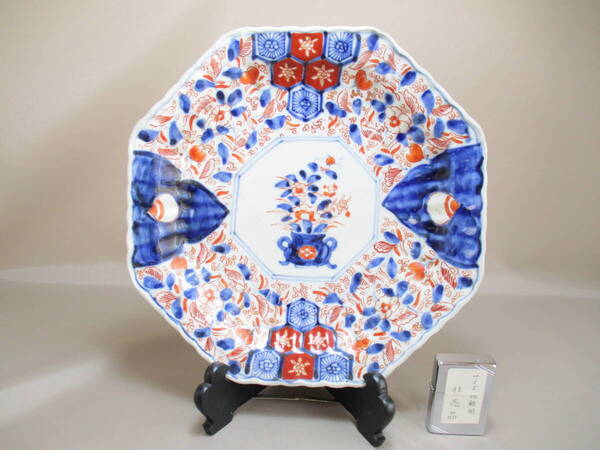G069*ヴィンテージ陶磁器* 花文 八角皿 1点 /23.5センチ /古物 /無銘【送料込】
