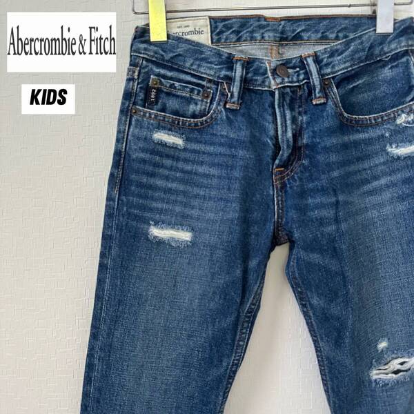 abercrombie アバクロ キッズ デニム 150位 12 ダメージ インディゴ スキニー