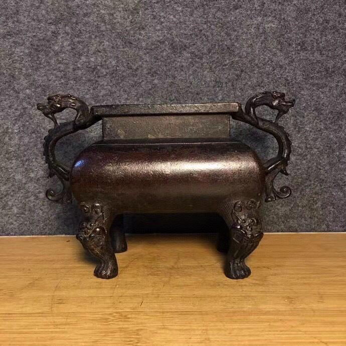 古寶奇蔵】銅製・雙龍耳・四足熏香炉・置物・賞物・中国時代美術 古寶奇蔵】銅製・雙龍耳・四足熏香炉・置物・賞物・中国時代美術