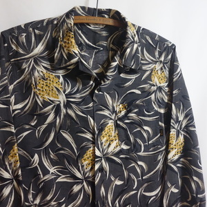 【CALEE キャリー L/S COTTON ALOHA SHIRT コットン アロハシャツ M】オープンカラー パイナップル バンダナクロス