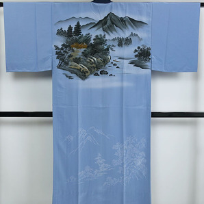 男物 長襦袢 渓谷山里風景 単衣仕立て 適用身長167cm前後位 ポリエステル 11439
