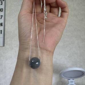 天然本翡翠《本物保証》 0825001 黒翡翠13.3mm/ チェーン純銀製 一点物 魔除け 昇進 成功 風水 金運 財運 幸運 幸福 縁起