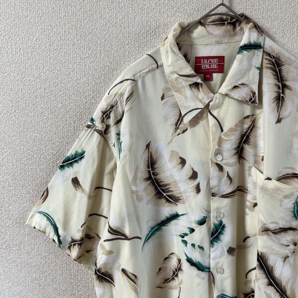J2ボタニカル柄シャツ 植物 半袖 ゆったり Mメンズ レーヨン素材
