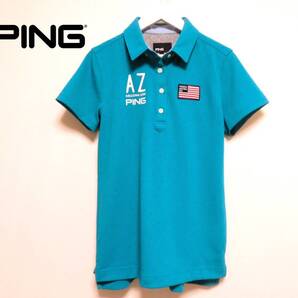 未使用に近い極美品 PING ピン ドライポロシャツ 吸汗速乾 半袖トップス 清涼生地 レディース ゴルフウエア Mサイズ 夏物