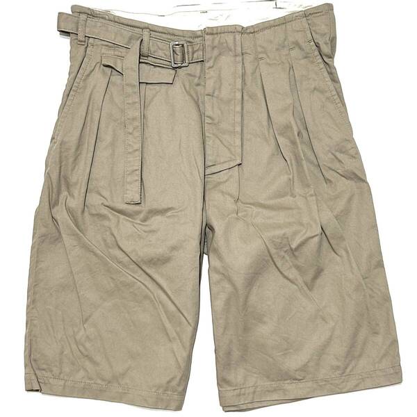 定価3.5万 KAZUYUKI KUMAGAI ATTACHMENT コットンツイル2タックトラウザーハーフパンツ 1 ベージュ アタッチメント リラクス グルカパンツ