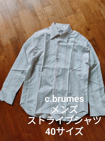 C.brumes メンズ ストライプ 長袖シャツ ホワイト 40