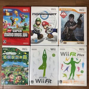 【6点おまとめ】Nintendo Wii ゲームソフト/スーパーマリオブラザーズ/マリオカート/どうぶつの森/バイオハザード4/Wii Fit ほか