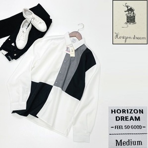 /M/ Horizon Dream ホワイト 長袖シャツ 異素材 切り替え ロングスリーブ アウトドア キャンプ スポーツ ゴルフ ワイドシルエット