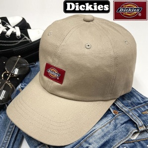 Dickies ベージュ キャップ アウトドア キャンプ ゴルフ スポーツ 野球帽子 バイク トラック レッドロゴワッペン ディッキーズ