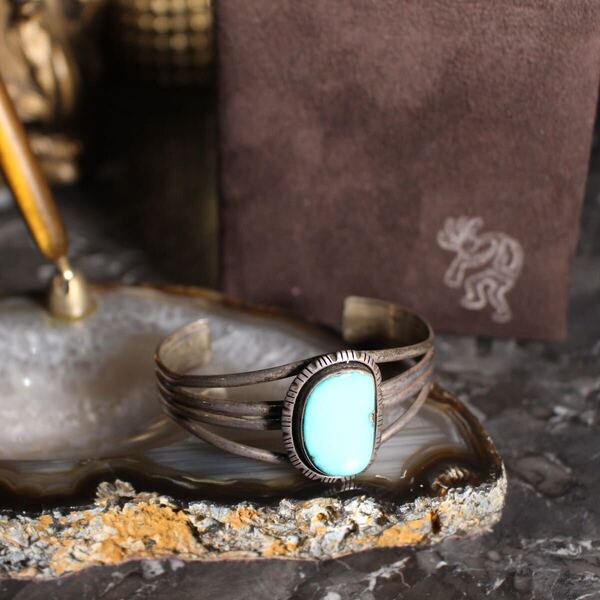 INDIAN JEWELRY ? SMITH TURQUOIS STONE DESIGN SILVER BANGLE/インディアンジュエリーターコイズストーンデザインシルバーバングル