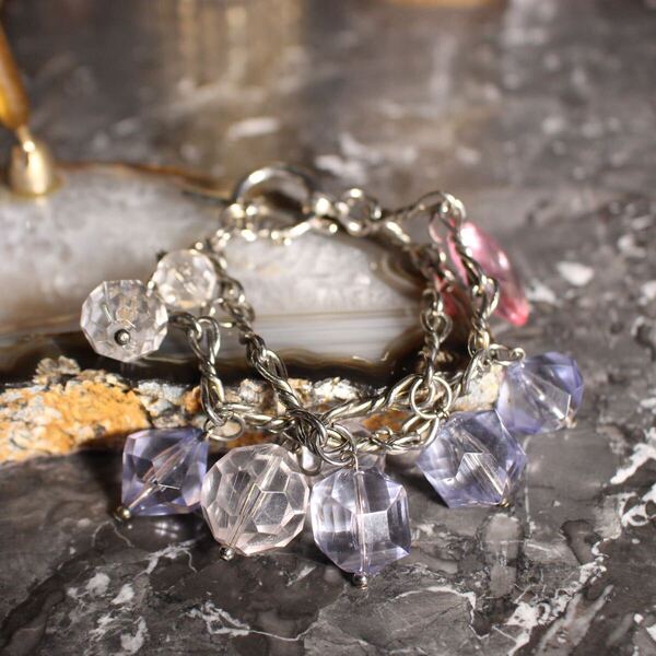 USA VINTAGE CLEAT STONE DESIGN CHAIN BRACELET/アメリカ古着クリアストーンデザインチェーンブレスレット