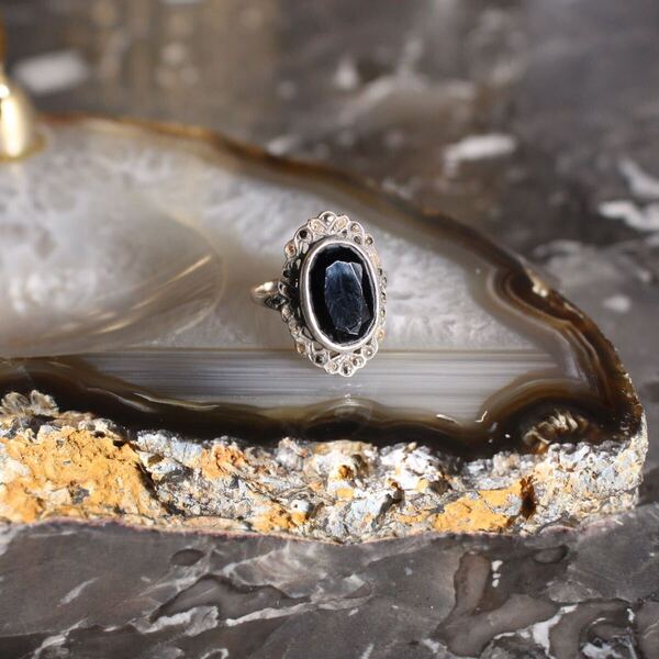 USA VINTAGE BLACK STONE DESIGN SILVER RING/アメリカ古着ブラックストーンデザインシルバーリング