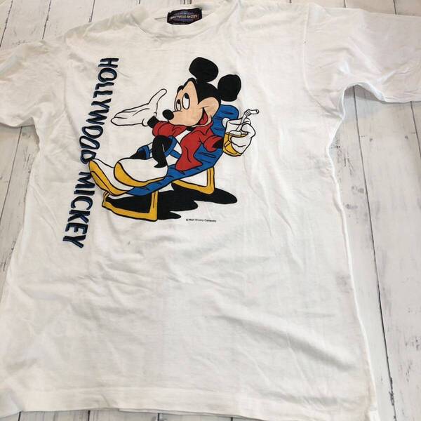 90s Hollywood mickey ミッキー ハリウッドミッキー シャツ 半袖Tシャツ ディズニー ヴィンテージ 白