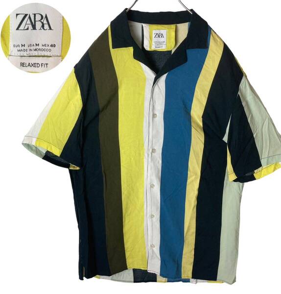グッドデザイン ZARAザラ マルチカラーストライプ テロテロ素材 半袖シャツ