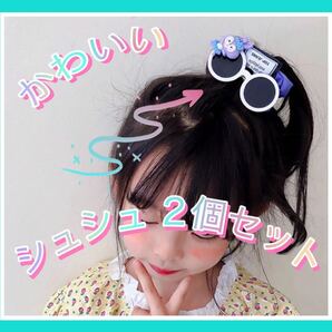 ヘアゴム サングラス キャラクター キッズ 子供 髪ゴム パープル ウサギ シュシュ 2個