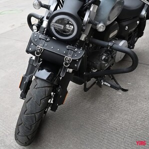 スタッズがお洒落な レザー ツールバッグ ヴィンテージ感 取付簡単 ツーリング バイク 収納 ブラック フロント 小物収納 バイカー