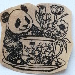 521 パンダ コーヒーカップ 花 はんこ ハンコ ヴィンテージ アンティーク スタンプ ゴム印 ラバースタンプ 喫茶店 カフェ 花柄 花屋 レトロ