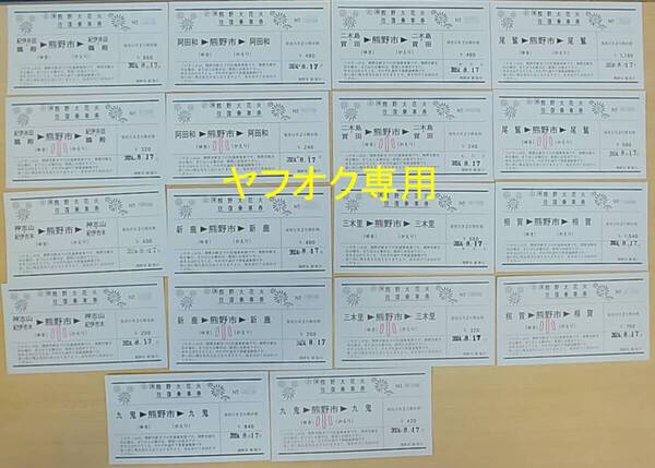 【送料込】熊野大花火 往復乗車券18枚セット(相賀駅 尾鷲駅 九鬼駅 三木里駅 賀田駅 新鹿駅 神志山駅 阿田和駅 鵜殿駅) 常備券 熊野花火