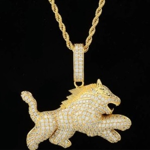 入荷!狼 ウルフ シルバーxイエロー ジルコニア ブリンブリン ネックレス