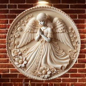 入荷!天使45 ブリキ/アルミ看板 ラウンド 華と祈る エンジェル