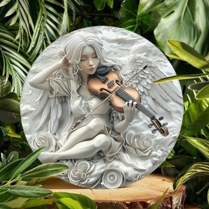 入荷!天使40 ブリキ/アルミ 看板 ラウンド 楽器を奏でる エンジェル