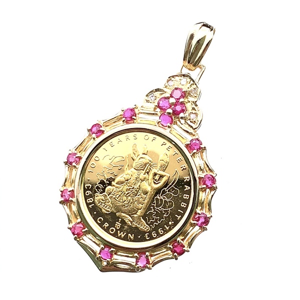 21260 ピーターラビット金貨 ジブラルタル エリザベス女王 1/10オンス 1993年 7.3g K18/24 純金 ルビー ダイヤモンド デザイン枠