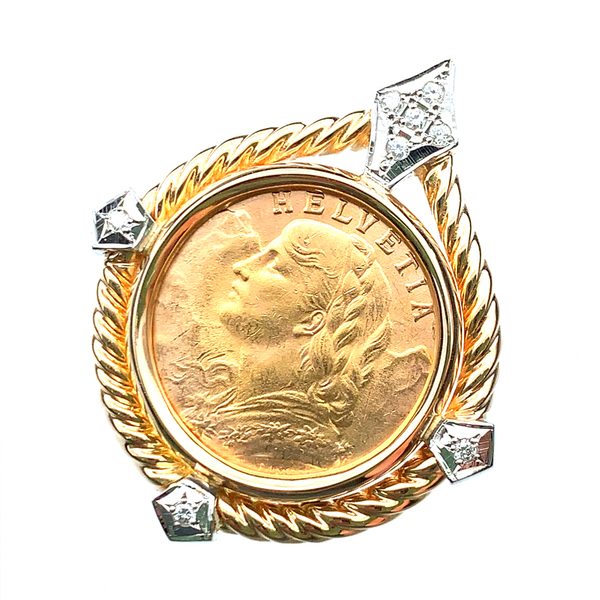 21124 アルプス 少女ブレネリ 金貨 HELVETIA スイス 1935年 K18/21.6 16.3g ダイヤモンド イエローゴールド コイン ペンダントトップ Gold