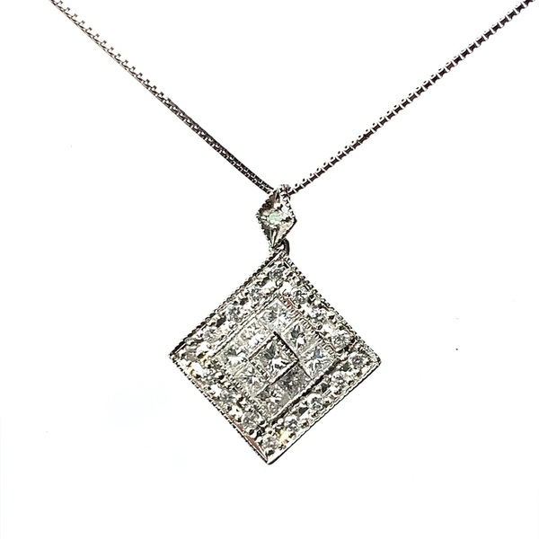 12941 0.70ct ダイヤ スクエア デザイン ネックレス プラチナ Pt850 42cm 3.3g
