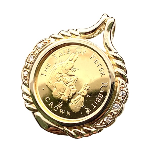 21139 ピーターラビット金貨 ジブラルタル エリザベス女王 1/25オンス 1994年 3.8g K18/24 純金 ダイヤモンド ペンダントトップ