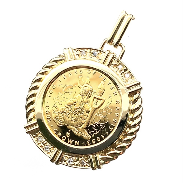 21119 ピーターラビット金貨 ジブラルタル エリザベス女王 1/10オンス 1993年 6.6g K18/24 純金 ダイヤモンド Gold デザイン枠
