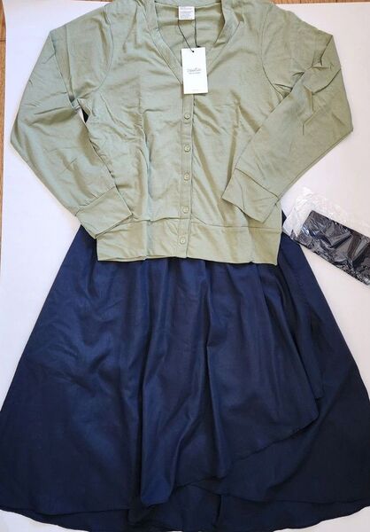 新品〉ワンピース ロング ネイビー カットソー グリーン LL セット