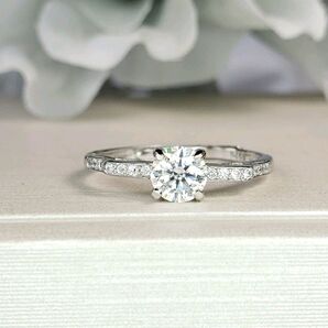 10%off スターリングシルバー製 品質証明書付き モアサナイト 5mm 0.5ct リボンリング フリーサイズ