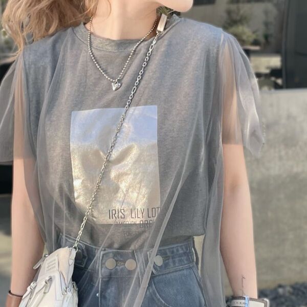 mily bilet チュールレイヤードプリントTシャツ