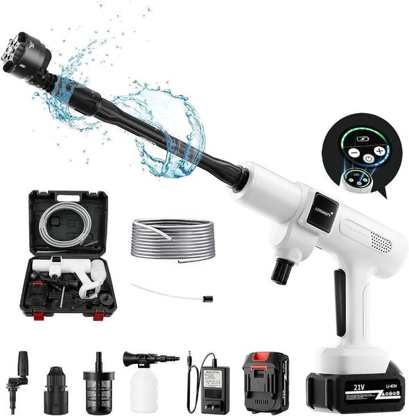 【赤字覚悟の最終価格!!洗車に大活躍】高圧洗浄機☆6in1ノズル 2段階水圧 PSE認証済み コードレス 充電式 洗車 自吸式
