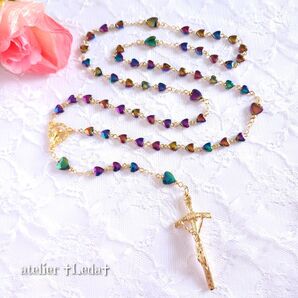 ☆レインボーハート ヘマタイト ロザリオ☆ ~Rainbow "Heart" Hematite~