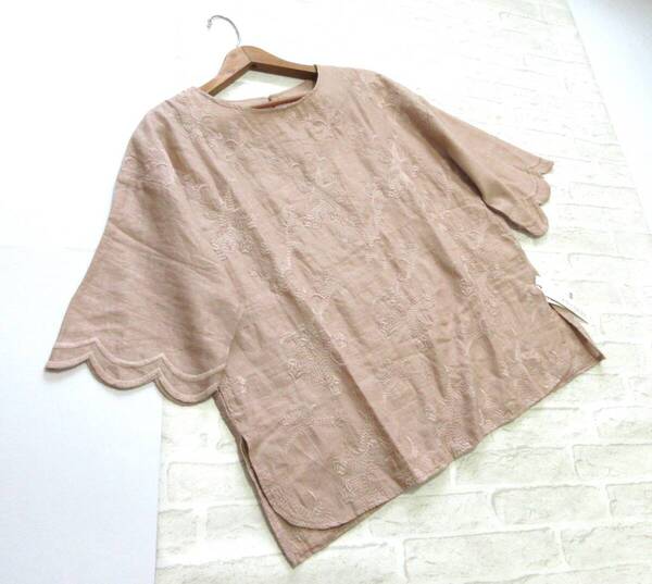 未使用 新品 送料込み AIRY FAIRY エアリーフェアリー ベージュ コットン リネン 刺繍 ブラウス 3L 15号 ( 大きいサイズ 綿 麻 ラク 洗える