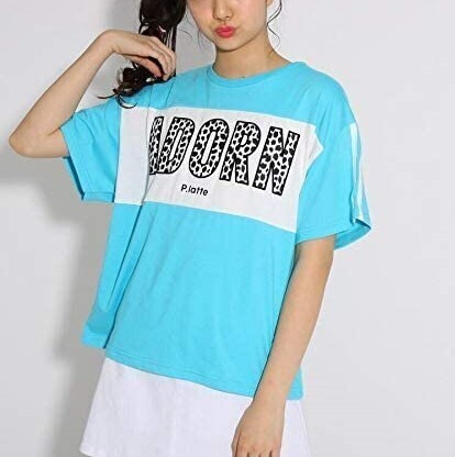 新品 PINK-latte ロゴアップリケ Tシャツ ライトブルー 15(XS150cm) 定価2530円