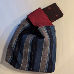 ハンドメイド 久留米絣のミニノットバッグ①