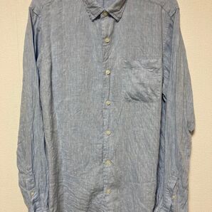 GU リネン100%シャツ L ライトブルー