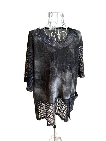 レディース トップス 半袖 Tシャツ タイダイ柄 シースルー 速乾 Lサイズ 黒 カットソー