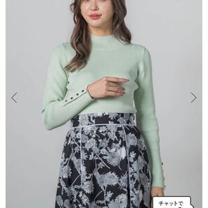 美品 queenscourt 袖口ボタンハイネックプルオーバー≪手洗い可能≫ 服 細リブデザイン ニット 長袖プルオーバー 長袖