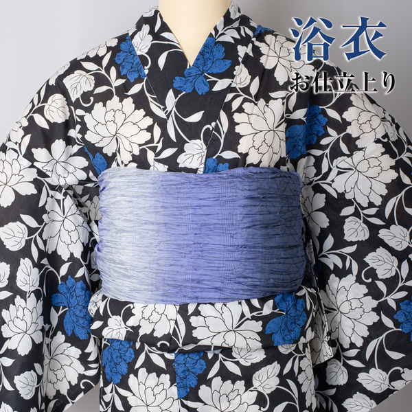 【仕立て上がり浴衣】送料無料!NO.626 新品【コーマ地 芍薬 ブラック】Face Girl(ゆかた 浴衣 仕立て済 プレタ)