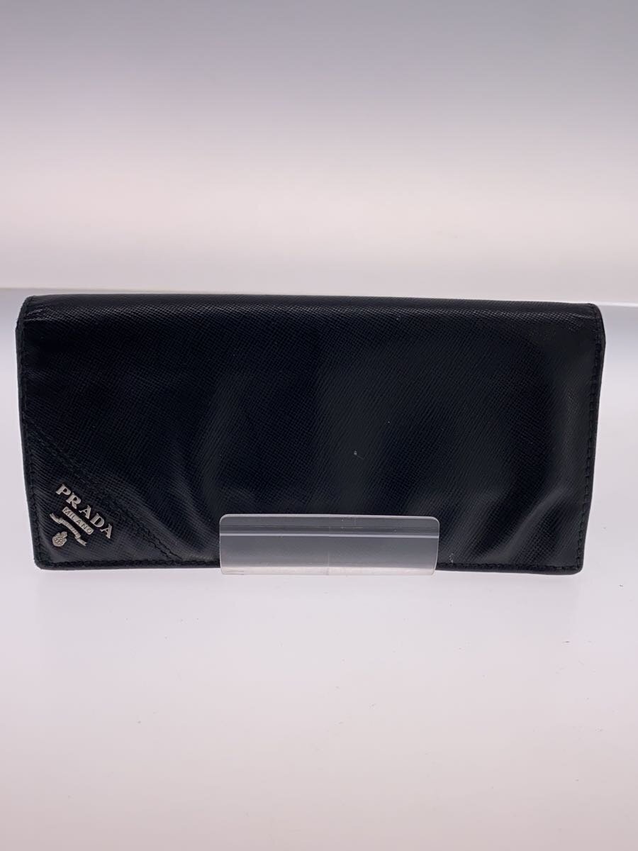 PRADA◆長サイフ/牛革/BLK/無地/メンズ