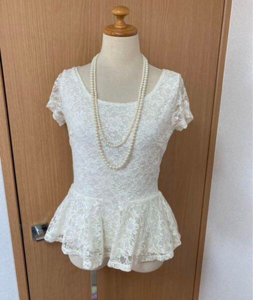 Forever21 総レース ペプラム カットソー S