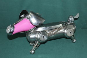 ハンドメイド メタル アート 犬のオブジェ インテリア ディスプレイ 中古 海外製
