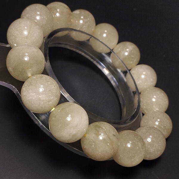 希少 大玉 リビアングラス 丸玉 14mm 17cm ブレスレット Libyan desert glass スノーフレークインリビアングラス